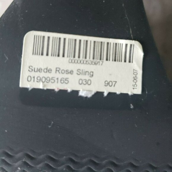 Coldwater Creek Suede Rose Sling Wedge Peep Toe Sandals Womens 8.5 Black NEW - Picture 11 of 14